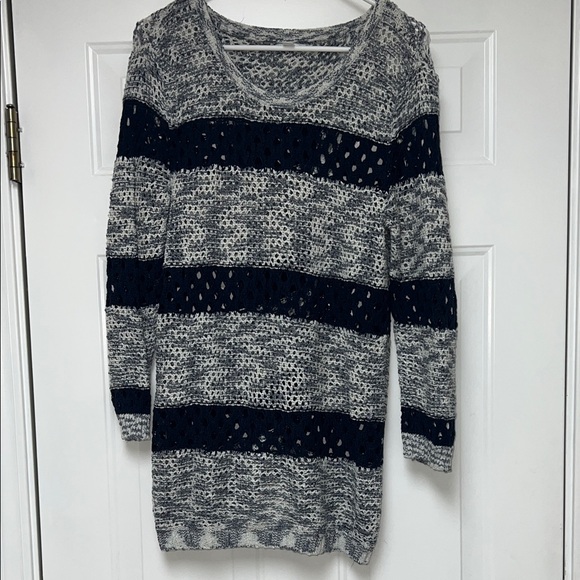 New York & Company Navy and White Striped Sweater - Picture 1 of 4